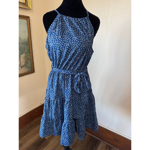 SHEIN Dresses & Skirts - Ditsy Floral Halter Dress Blue Tiered Cottagecore Summer Size M